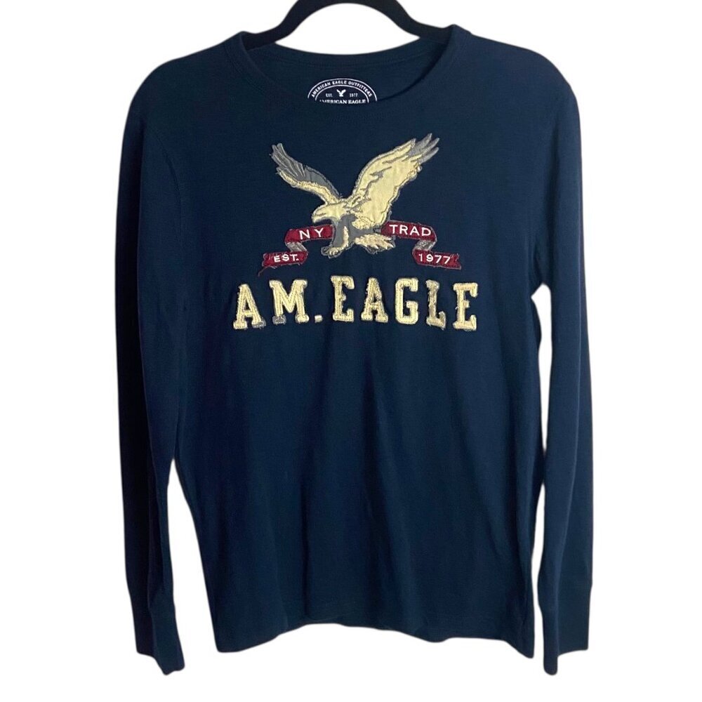 American Eagle Men's Size S Athletic Long Sleeve Embroidered Logo T-Shirt Y2K